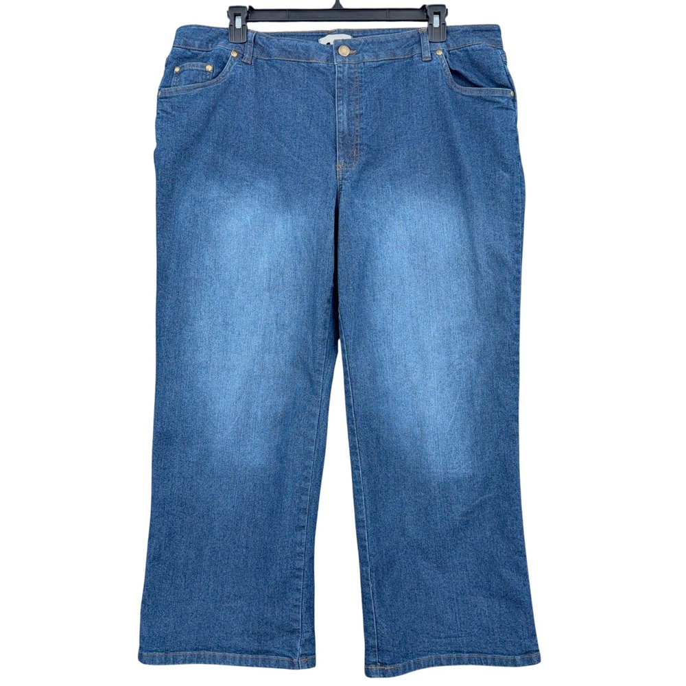Woman Within Straight Leg Jeans Womens 20W Petite Cotton Blend Blue